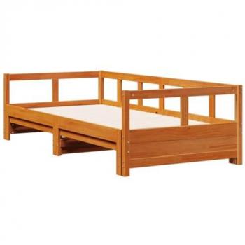 Sofá cama nido sin colchón de madera maciza de pino marrón cera 90x200 cm, incluye somier de listones, apto para sala de estar o dormitorio