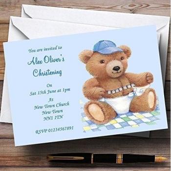 Azul Baby Boy Teddy personalizable para bautizo Party Invitaciones/invita y sobres, 200 Invites & Envelopes
