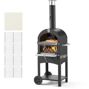 VEVOR 12 Outdoor Wood-Fired Pizza Oven with 2 Removable Wheels, Max Temperature 1000℉