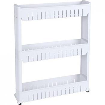 Estantería multiuso estrecha de 3 baldas con ruedas, organizador delgado de plástico 71 x 12,5 x 54 cm
