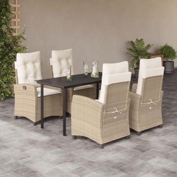 Beige Poly Rattan 5-Piece Garden Dining Set with Cushions