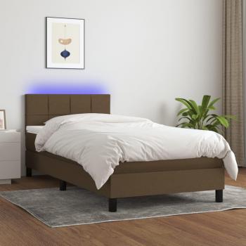 Colchón de cama box spring suave con luces LED en tela marrón oscuro 100x200 cm