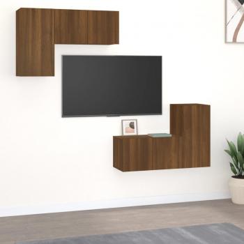 Set de Muebles de Salón para TV 4 Piezas en Madera de Ingeniería, Dimensiones 60 x 30 x 30 cm, Color Marrón Roble