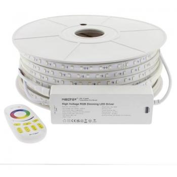 Tira LED 220V SMD5050 60Led/m RGB carrete 50 metros + controlador MiBoxer + mando RGB