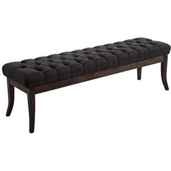 Banco con patas de madera y asiento en tela gris oscuro 150 cm