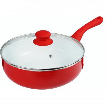 Cerámica de Buckingham Coasted sartén de inducción con tapa de cristal, 24 cm, color rojo