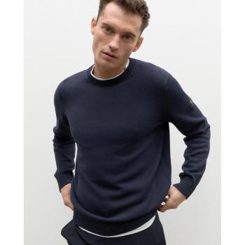Jersey de hombre Ecoalf de manga larga y cuello redondo en color marino, hecho de algodón orgánico y lino, sostenible