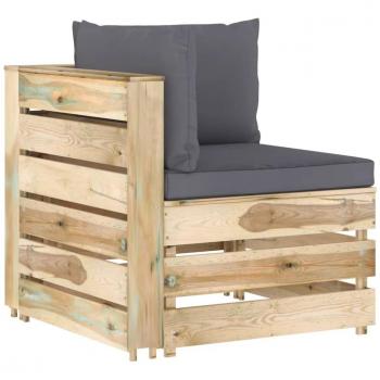 Sofá de esquina modular con cojines de madera impregnada verde