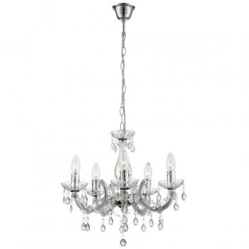 Lámpara colgante Cuimbra II - Cromo - 5 luces E14 - Cristal transparente - 128 cm altura, 44 cm diámetro
