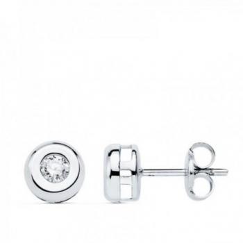Pendientes Oro Blanco 18k Chatón Combinado 2 Diamantes 0.10ct Mujer