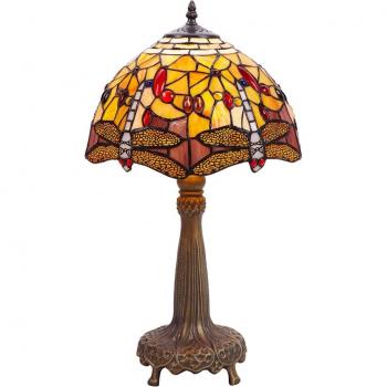 Lámpara de mesa Viro Compact Amarillo Zinc con pantalla de libélulas amarilla Tiffany