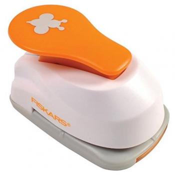 Fiskars Perforadora de figuras, Mariposa, Ø 1,9 cm, Para diestros y zurdos, Acero de calidad/Plástico, Blanco/Naranja, Lever Punch, S, 1004724