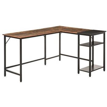 Escritorio de Ordenador Diseño Industrial Esquinero con 2 Estantes Madera Vieja y Metal Negro