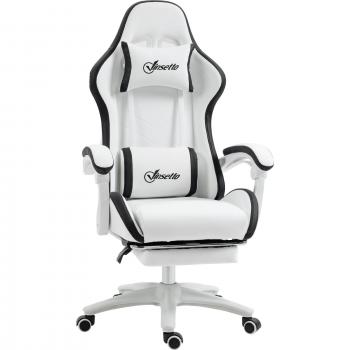 Vinsetto Silla Gaming de Cuero PU con Altura Ajustable, Reclinable 135°, Reposacabezas y Reposapiés Retráctil, Racing para Oficina Estudio 65x65x121-