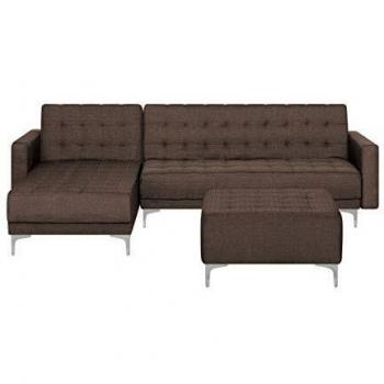 Sofá Esquinero Modular de 4 Plazas en Poliester Marrón Oscuro con Otomana Chaise Longue Derecho Aberdeen