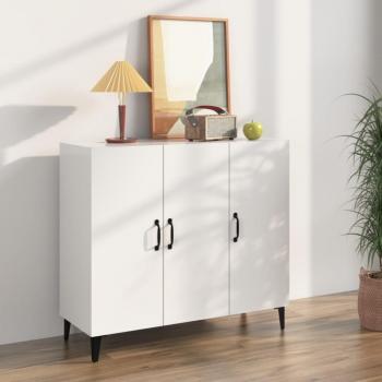 Aparador de madera de ingeniería blanco brillante 90x34x80 cm, Mueble de Almacenaje Moderno para Salón, Buffet, Armario Auxiliar y Armario de Almacenamiento