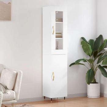 Aparador alto de madera contrachapada blanca, dimensiones 34,5x34x180 cm, fabricado en madera multicapa
