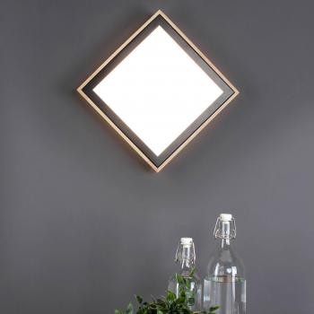 Plafón LED Eco-Light Solstar Angular 28,5 x 28,5 cm, 12 W, 1150 Lúmenes, Luz Cálida (3000K), Diseño Moderno en Acabado de Madera