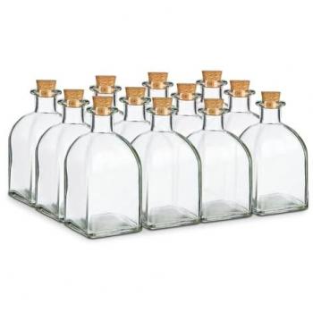Pack 12 Botellas de Cristal Frasca de Vidrio con Tapon de Corcho Transparente - 250 ml