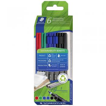 Set de Rotuladores Permanentes Staedtler Lumocolor 0,6 mm, 6 Piezas Multicolor, Recargables y Rápido Secado