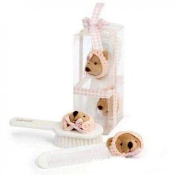 Pasitto a Pasito - Set de Cepillo + Peine de bebé Pasito a Pasito Oso con gorrito rosa