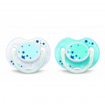 Philips Avent SCF176/18 - Chupete nocturno que brilla en la oscuridad, 2 unidades, de 0 a 6 meses, niño, surtido: modelos y colores aleatorios