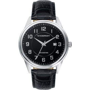 Reloj Hombre Viceroy Grand 3 Agujas de Acero y Correa de Piel Negra