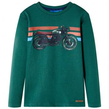 Camiseta Infantil de Manga Larga con Estampado de Moto Verde 140