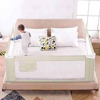 Barrera Seguridad Ni?os Cama, Barandilla Cama Ni?o 180cm Valla Barra Cama Bebe Riel de Seguridad para Cama Infantil con Hebilla de Seguridad Bloqueable Beige 8 Engranajes Ajustables