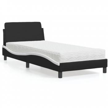 Cama con colchón de cuero sintético blanco y negro 90x200 cm