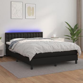 Cama box spring con colchón y LED en cuero sintético negro 140x190 cm