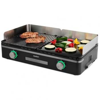 Parrilla Eléctrica Medion MD12027 con Sistema de Doble Zona, 2400W, 2 Placas Extraíbles y Protección IPX4