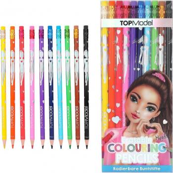Lápices de colores borrables TOPModel - Set de lápices de colores, 12 colores vibrantes, fácil de borrar, ideales para dibujo y manualidades, punta resistente y afilada, diseño atractivo con temática TOPModel