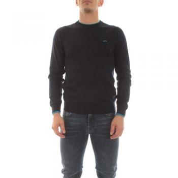SUN 68 Men's Navy Blue Round Neck Double Rib Sweater Size L