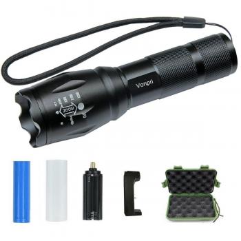Linterna LED con Batería 18650 y Cargador, Vonpri Linterna Táctica CREE T6 LED Flashlight con 5 Modos Resistente al Agua
