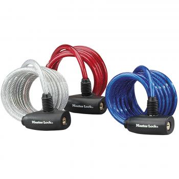 MASTER LOCK Candado Bicicleta [1,8 m Cable] [Llave] [Exterior] [Paquete Familiar - 3 Antirrobos] 8127EURTRI - Ideal para Bicicleta, Monopatín, Paseante, Cortacésped y Otro Equipo