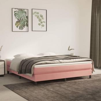 Cama box spring con colchón de muelles en terciopelo rosa 160x200 cm