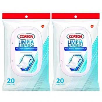 Corega Limpia & Refresca - Toallitas limpiadoras para prótesis dentales - 20 unidades