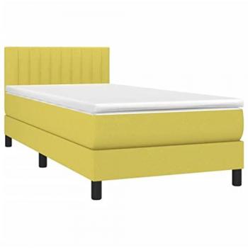 Cama Box Spring con Colchón y Luces LED Verde 100x200 cm Tela