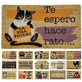 LucaHome - Felpudo de Coco Natural 70x40 con Base Antideslizante, Felpudo de Coco Divertido Te espero Hace rato,Felpudo Absorbente Entrada casa, Ideal para Puerta Exterior o Pasillo