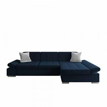 Sofá rinconero Comfivo 219, 278x151x76cm, color azul, con reposabrazos regulables
