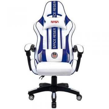 Silla Gaming NASA Atlantis Ergonómica Reclinable con Reposabrazos Ajustables y Cojín Lumbar - Blanco