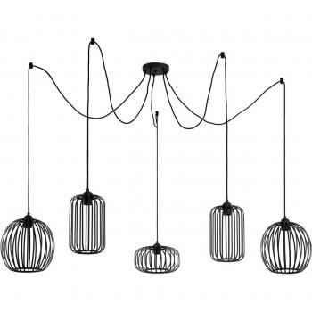 Lámpara colgante Krish de Lindby, look jaula, 5 luces, estilo vintage en negro, hecha de metal para salón y comedor (5 bombillas E27)