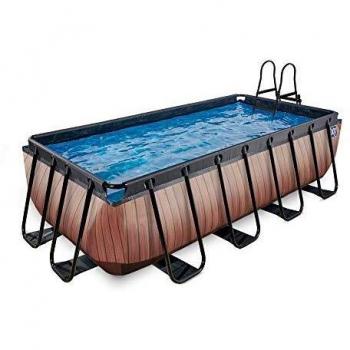 Piscina Rectangular EXIT Wood 400x200x100cm con Filtro de Cartucho Marrón