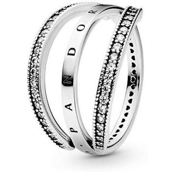 Silver Logo Circle Ring with Hearts and 50 Cubic Zirconia