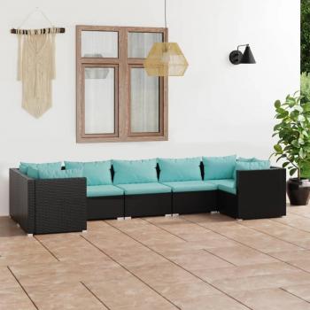 vidaXL 7-Piece Black Poly Rattan Garden Lounge Set with Cushions