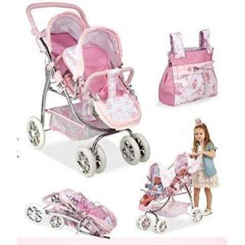 Carrito Doble para Muñecas Modelo Valentina de ARIAS, 72cm, Rosa - Ideal para Niños de 3 a 6 Años