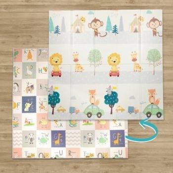 Alfombra Plegable De Juego Lavable Reversible 150x200 cm Animal Crema Azul Gris