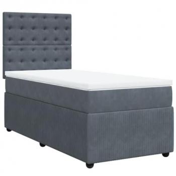 Cama box spring con colchón de terciopelo gris oscuro 90x200 cm