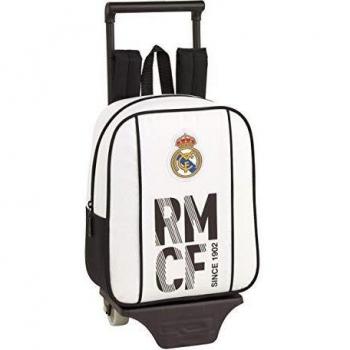 Real Madrid C.F. Mochila Doble con cantoneras Adaptable a Carro, Blanca/Negra